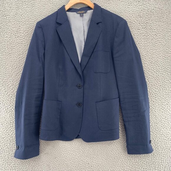 Brooks Brothers Blazer Womens 10 Stella Fit Navy Linen Blend Button Notch Lapel - Picture 1 of 9